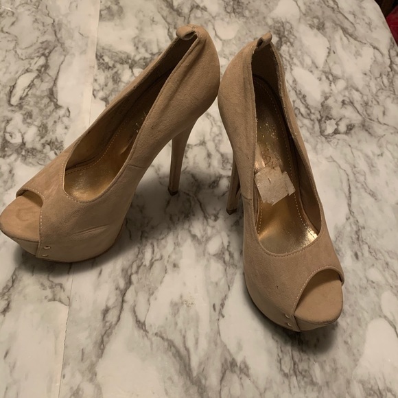 Liliana Shoes - Liliana Suede Peep Toe Platform Heel Stiletto